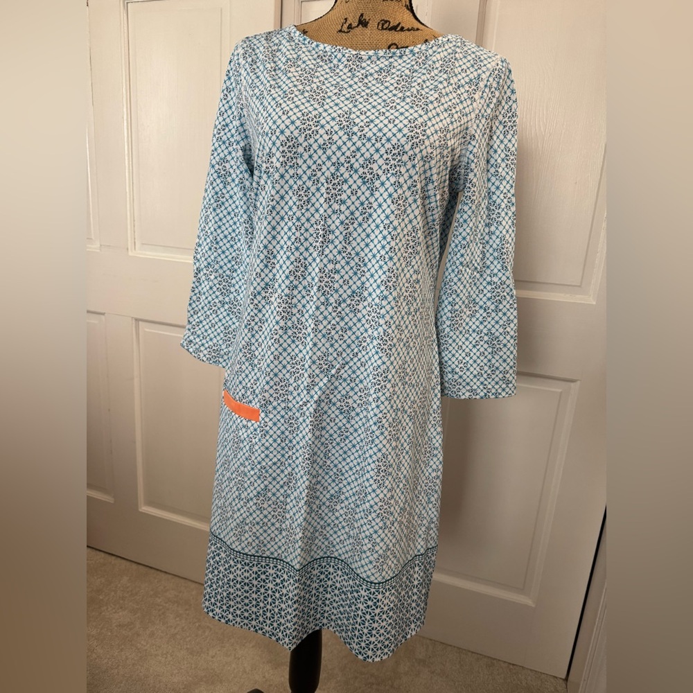 Cabana Life Blue Tiered Bell Sleeve Sheath Dress